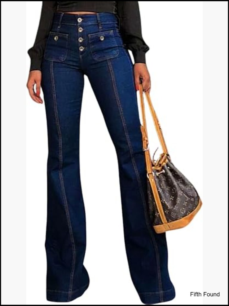 High Rise Flare Bell Bottom Stretch Bootcut Jeans With Pockets